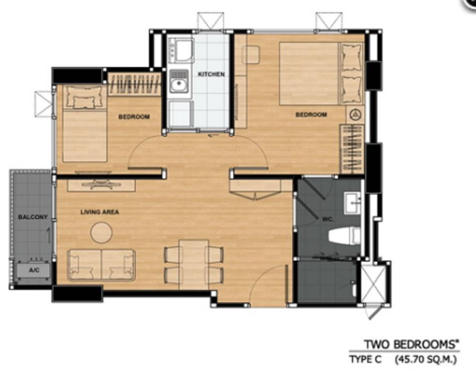 รูป ขาย Aspire Rattanathibet1 Condo (2 Bed Room) ใกล้ MRT แยกนนทบุรี 1 - รูปที่ 9/9