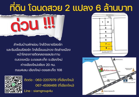 ขายที่ดินเชียงใหม่ 2 แปลง 687 ตร.วา อ.ดอยสะเก็ด ต.ลวงเหนือ ใกล้เขื่อนแม่กวง