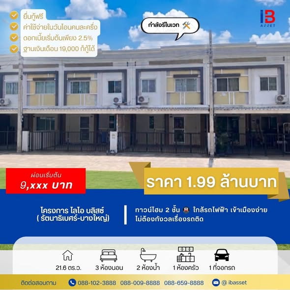 รูป ทาวน์ โฮม 2 ชั้น ม.ไลโอ บ ลิสซ์ รัตนาธิเบศร์ - บางใหญ่ - รูปที่ 1/2