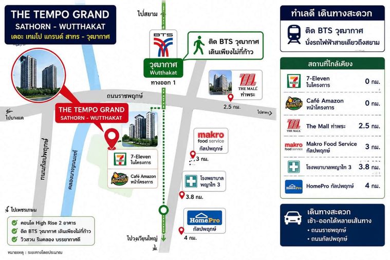 ให้เช่าคอนโด 1 ห้องนอน 31 ตร.ม. เดอะ เทมโป แกรนด์ สาทร - วุฒากาศ