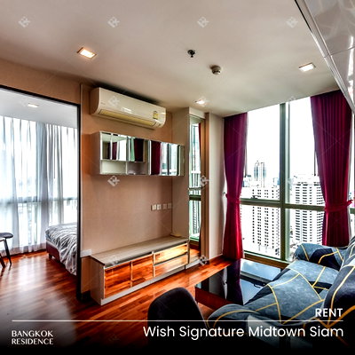 คอนโดให้เช่า : เช่าคอนโด 💥 Wish Signature Midtown Siam 2นอน 42ตร.ม. 30k 💥 เฟอร์ครบ เข้าอยู่ได้เลย ใกล้ BTS ราชเทวี 