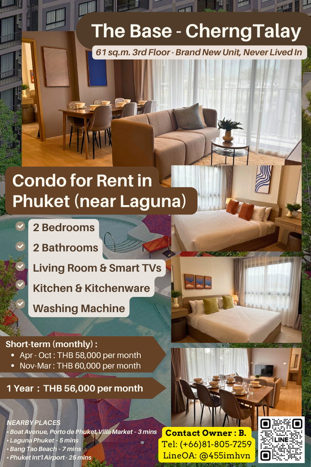 รูป For RENT | The Base Cherngtalay Phuket - Brand new condo near Laguna  - รูปที่ 1/9
