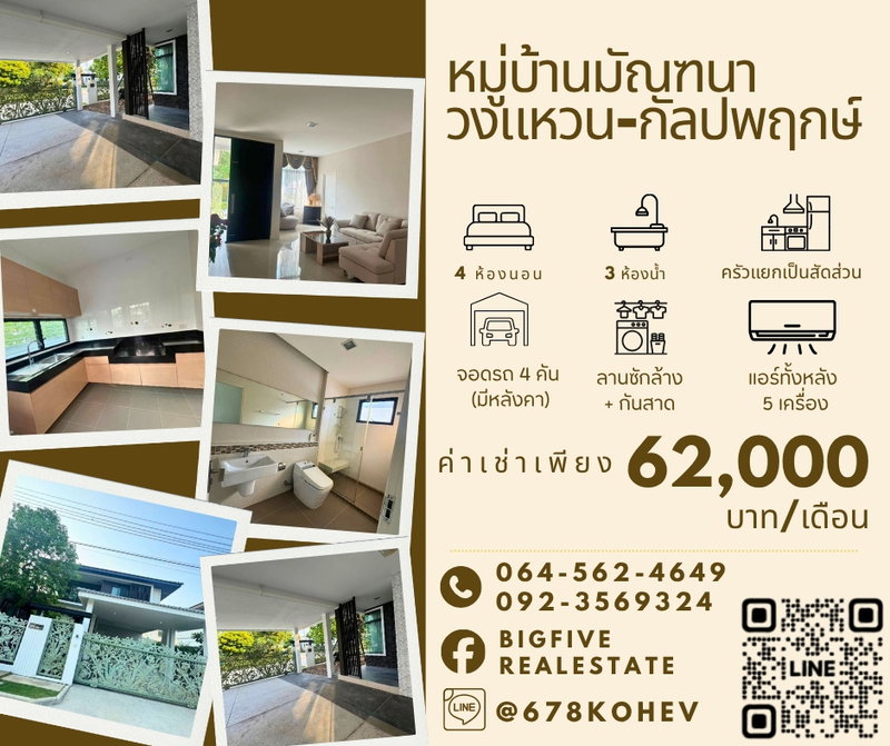 บ้านเดี่ยวให้เช่า : CO69-0031  ให้เช่า MANTANA วงแหวน–กัลปพฤกษ์ | บ้านเดี่ยวหัวมุม 4 ห้องนอน | 74 ตร.วา
