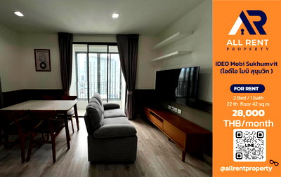 คอนโดให้เช่า : 🔥 IDEO Mobi Sukhumvit ห้องสวย 2 Bedrooms ชั้น 22 ขนาด 42 ตร.ม. วิวเมือง ทำเลสุขุมวิท ใกล้ BTS พระโขนง เพียง 28,000 บาท/เดือน! 🏙️✨