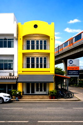 เช่าอาคารพาณิชย์ ท่าเรือบางกะปิ : ใกล้ MRT น้อมเกล้า 184 ม. และโรงเรียนนานาชาติฮีทฟิลด์ 564 ม. ทำเลหัวมุมบนถนนรามคำแหง อาคารพาณิชย์ 3ชั้น 3ห้องน้ำ