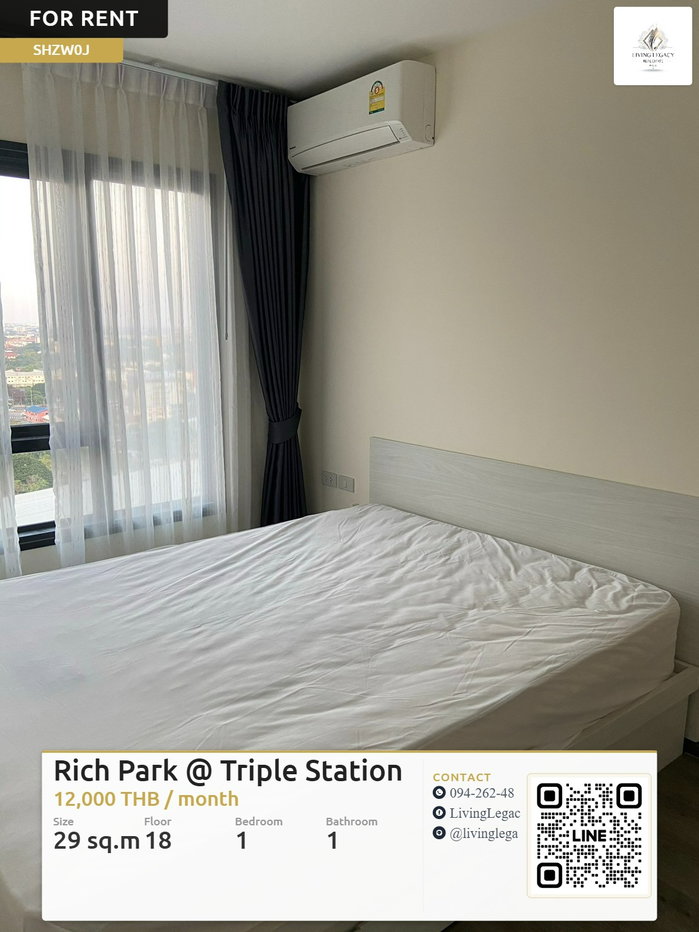 รูป SHZW0J เช่าด่วน คอนโด Rich Park @ Triple Station 29 ตร.ม. ชั้น 18 | ใกล้ MRT ห้าง และ รพ. | 12,000 บาท/เดือน LINE: @livinglegacy - รูปที่ 1/10