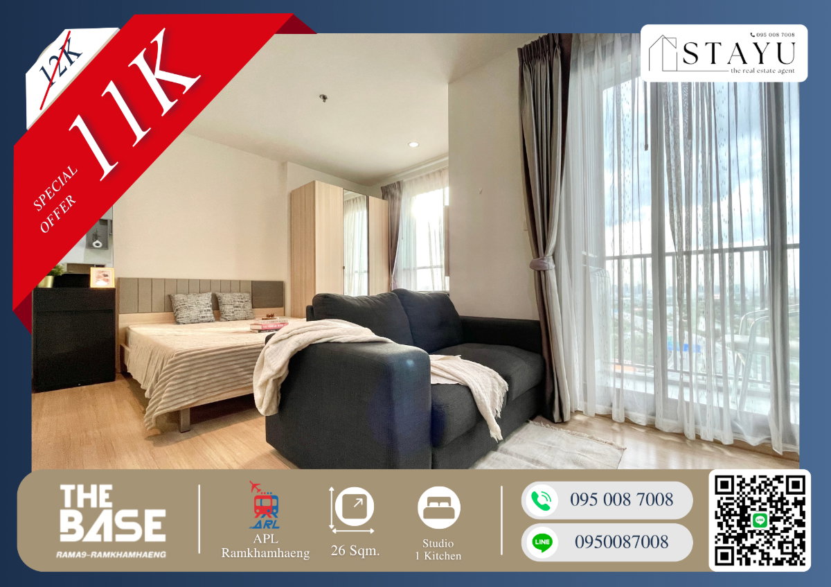 🔥Washing machine included!! Very beautiful!! Best price!! Next to the main road, The Base Rama 9-Ramkhamhaeng next to APL Ram, MRT Ramkhamhaeng 12