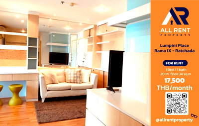 Condos for rent : 🔥 Lumpini Place Rama IX - Ratchada: Beautiful 1 Bedroom unit on the 20th floor, 34 sq.m., city view, near MRT Rama 9. Only 17,500 THB/month! 🏙️✨