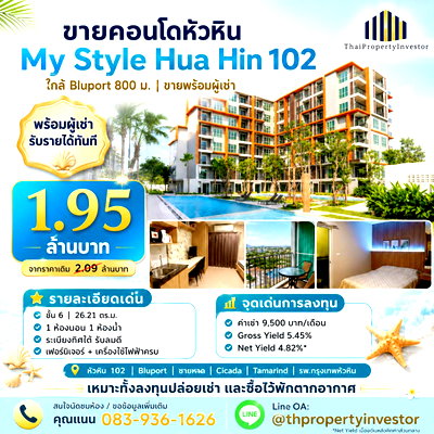 Condos for sale : Condo for Sale: My Style Hua Hin 102 | Only 800 m. from Bluport | Tenant in Place