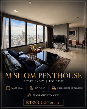 RS7532 For Rent: M SILOM PENTHOUSE Pet-Friendly Penthouse near BTS Chong Nonsi
