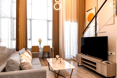 คอนโดให้เช่า : ให้เช่า ห้อง 2 ชั้น ห้อง Duplex คอนโด KnightsBridge Kaset Society 1 นอน 37 ตรม ชั้น 18 