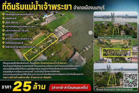 ขายที่ดินริมแม่น้ำเจ้าพระยา อำเภอเมืองนนทบุรี