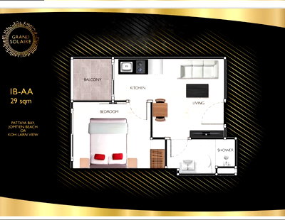 Condos for sale : Grand Solaire Pattaya 29 sqm Condo for Sale, 25th Floor, Jomtien Sea View