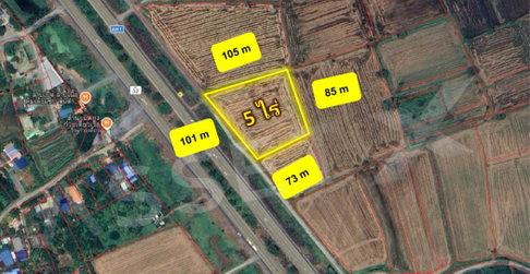 ขายที่ดินแปลงใหญ่ 5 ไร่ ผังเมืองสีเขียว ติดถนนหมายเลข 32 | อ.อินทร์บุรี จ.สิงห์บุรี ฝั่งขาเข้ากรุงเทพฯ | หน้ากว้างถึง 101 เมตร