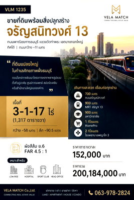 ที่ดิน วิทยาลัยพณิชยการธนบุรี : ขายที่ดินพร้อมสิ่งปลูกสร้าง จรัญสนิทวงศ์ 13 | 3-1-17 ไร่  | เหมาะ Low Rise / Hospital / Sport Club