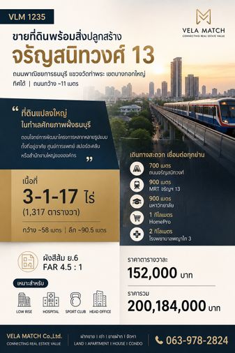 ขายที่ดิน 1317 ตร.ว. เขตบางกอกใหญ่