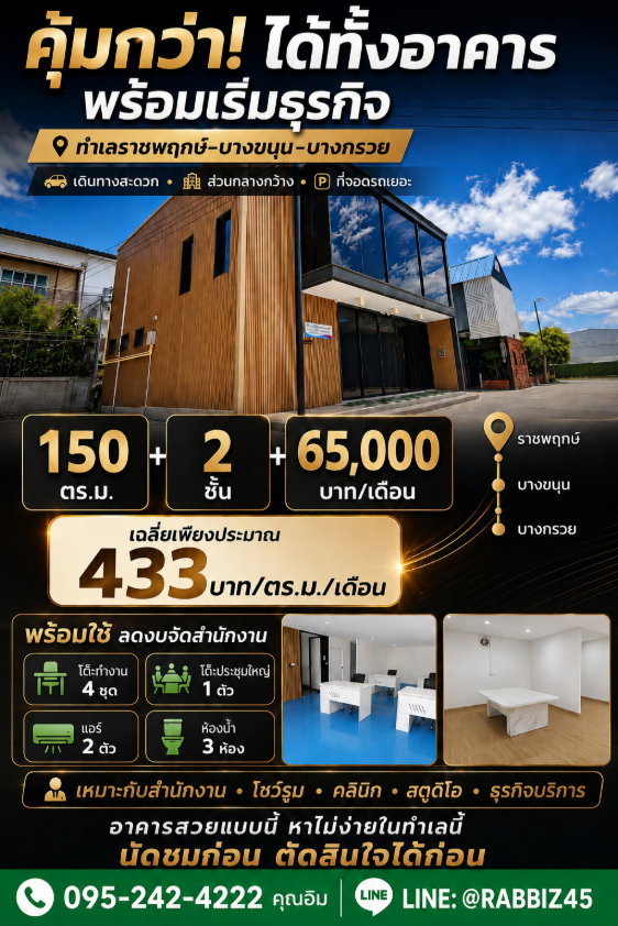 รูป 🏢 ให้เช่าอาคาร 2 ชั้น ทำเลราชพฤกษ์–บางขนุน–บางกรวย 60,000 ต่อได้ - รูปที่ 1/14