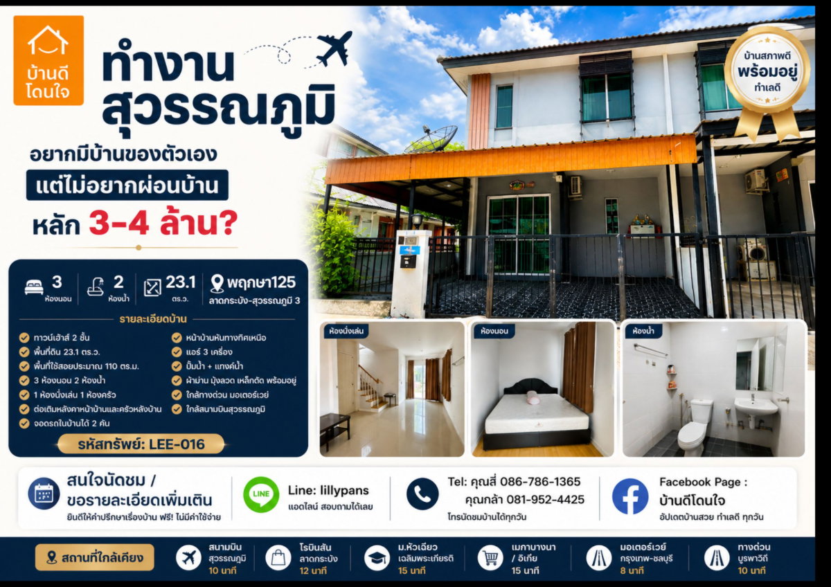 รูป ทุบราคา! ขายทาวน์โฮม บ้านพฤกษา 125 ลาดกระบัง–สุวรรณภูมิ 3 (23.1 ตร.ว.) ใหญ่กว่าทาวน์โฮมในโครงการ - รูปที่ 1/29