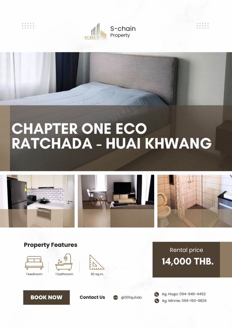 🪴✨ For Rent 🏙️ Chapter One ECO Ratchada-Huai Khwang ✨ NO-016