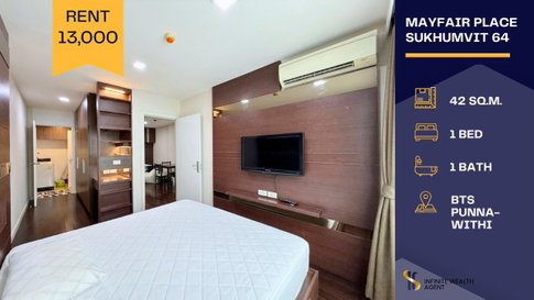 ⚡ ราคาดีที่สุด! 1นอนใหญ่ 42ตร.ม. เฟอร์ครบ | Mayfair Place สุขุมวิท 64 เช่า 13,000.- มีรถส่งBTS | ว่าง นัดชมห้องฟรี ทักด่วน! 📲