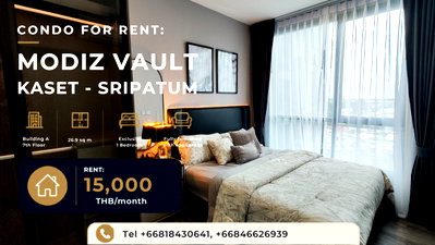 Condos for rent : For Rent: Brand New 1-Bed at Modiz Vault Kaset–Sripatum | 7th Floor, East-Facing Pool View, Fully Furnished, Near Kasetsart & Sripatum Uni