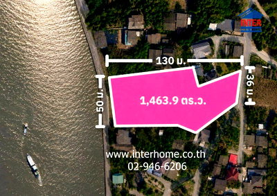 Land for sale Tiwanon Road : 3 Rai 263.9 sq.wah Riverside Land for Sale, Pathum Thani, near Wat Thian Thawai.
