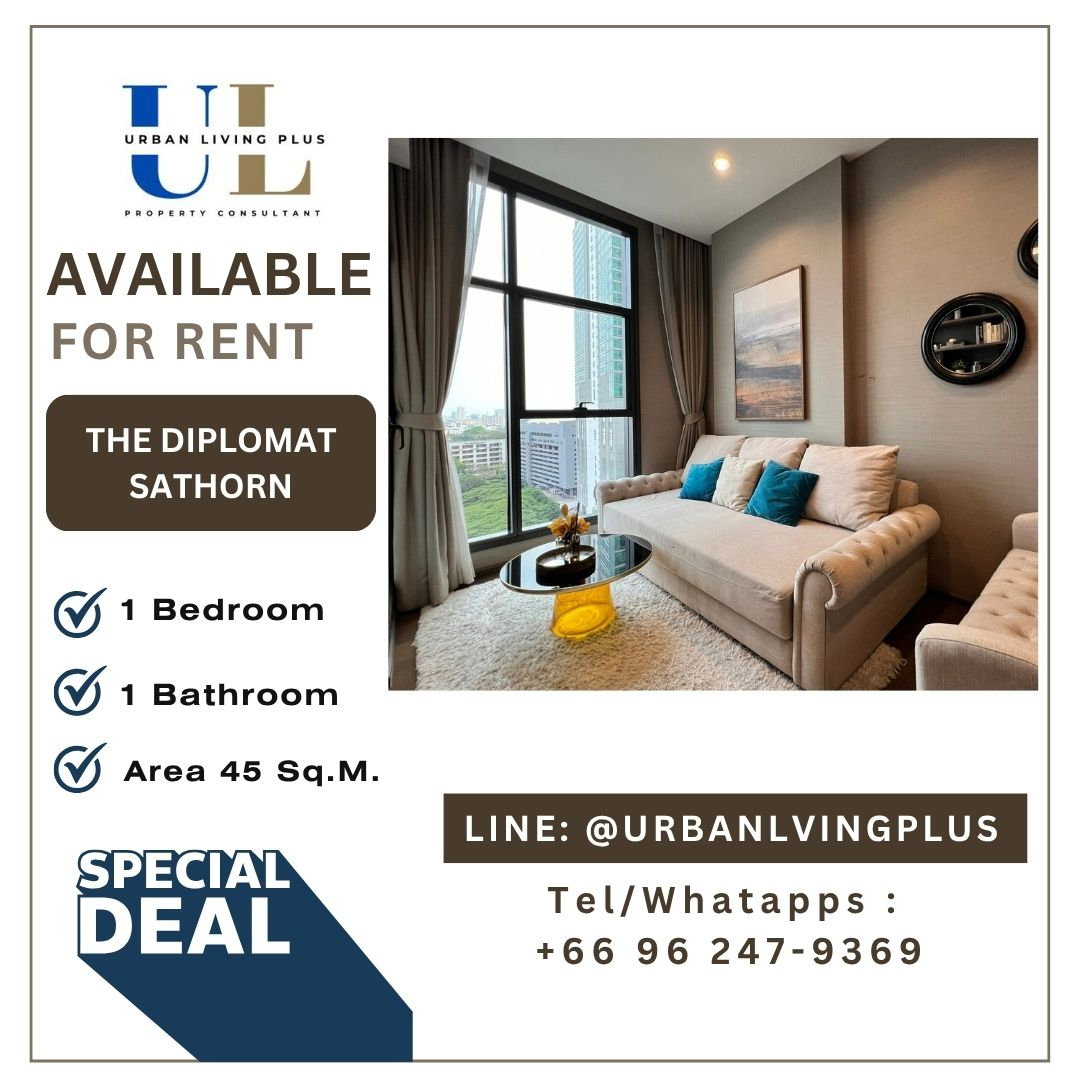 ( UL2404422 ) ✨Tel/Line 096-2479369✨ให้เช่า เดอะ ดิโพลแมท สาทร , 1 ห้องนอน, 1 ห้องน้ำ, ขนาด 45 ตร.ม. ห้องสวย ราคาพิเศษ!!