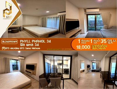 Condos for rent : DL26090149 Condo for rent,  PHYLL Phahol 34 near BTS Sena Nikhom, ready to move in, call urgently 0653619502 LineID @952jdxxk