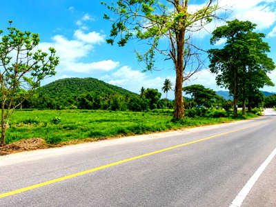ที่ดิน บ้านไร่ อุทัยธานี : ขายที่ดิน 6 ไร่ 2 งาน 77 ตร.ว. ติดถนนใหญ่ แปลงมุม วิวภูเขา ติดคลองธรรมชาติ ทำเลดี