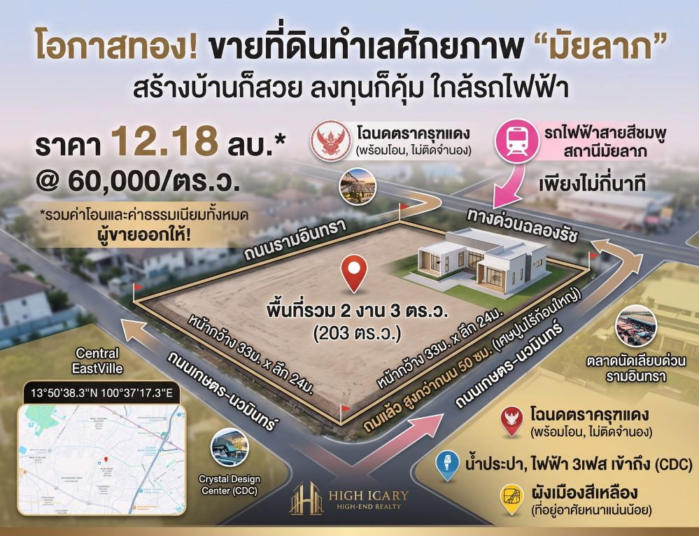 รูป ขายที่ดิน 2 งาน 3 ตร.ว. ซอยมัยลาภ ประเสริฐมนูกิจ 29 แยก 8 ถมแล้ว พร้อมโอน - รูปที่ 1/8