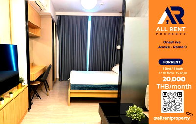 Condos for rent : 🏙️ One9Five Asoke - Rama 9 ✨ 1-bedroom unit, high floor, city view 📍 Rama 9 – Huai Khwang location 💰 Rent only 20,000 Baht/month