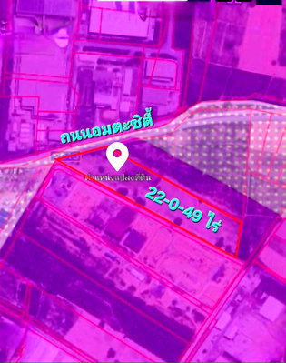 Land for sale Soi Thonglor (Sukhumvit 55) : 22 rai of land for sale, zoned dark purple, adjacent to Amata City Rayong Industrial Estate. Suitable for factory or warehouse construction.