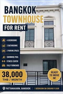 4 ห้องนอน | 3 ห้องน้ำ | ARL Ban Thap Chang | 130 ตร.ม. | 38,000 บาท/เดือน | ชั้น 2 — Siri Place Pattanakarn กรุงเทพฯ