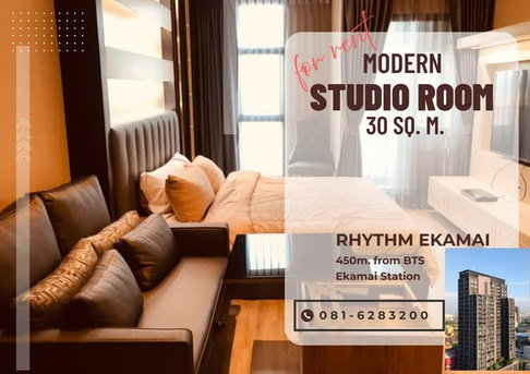 สตูดิโอ | 1 ห้องน้ำ | BTS Ekkamai | 30 ตร.ม. | 23,000 บาท/เดือน | ชั้น 20 — Rhythm Ekkamai กรุงเทพฯ