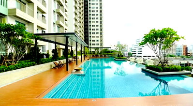 คอนโดให้เช่า : 1 ห้องนอน | 1 ห้องน้ำ | MRT Phra Ram 9 | 33 ตร.ม. | 15,000 บาท/เดือน | ชั้น 6 — Lumpini Place Rama 9 Sation กรุงเทพฯ