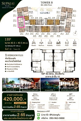 Condos for sale : Sale at downpayment price 81 sqm. (40.5+40.5) 2 adjacent rooms