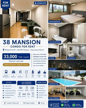 2Bed | 1Bath | BTS Thong Lo | 57sqm | THB 33,000/mo | Fl.8 — 38 Mansion Bangkok