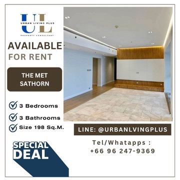 ( UL2312221 ) รีโนเวทใหม่ ✨ Tel/Line 096-247-9369✨ สำหรับเช่า คอนโด เดอะเมท สาทร 3 ห้องนอน 4 ห้องน้ำ 1 ห้องแม่บ้าน ขนาด 198 ตร.ม. ห้องใหม่ ชั้นสูง!!