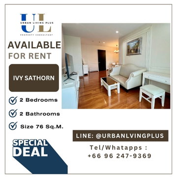 ( UL2609083 ) Tel/Line 096-2479369 , FOR RENT IVY SATHORN, 2 Bedrooms 2 Bathrooms, Size 76  Sq.M. Corner Unit, Ready to move in✨