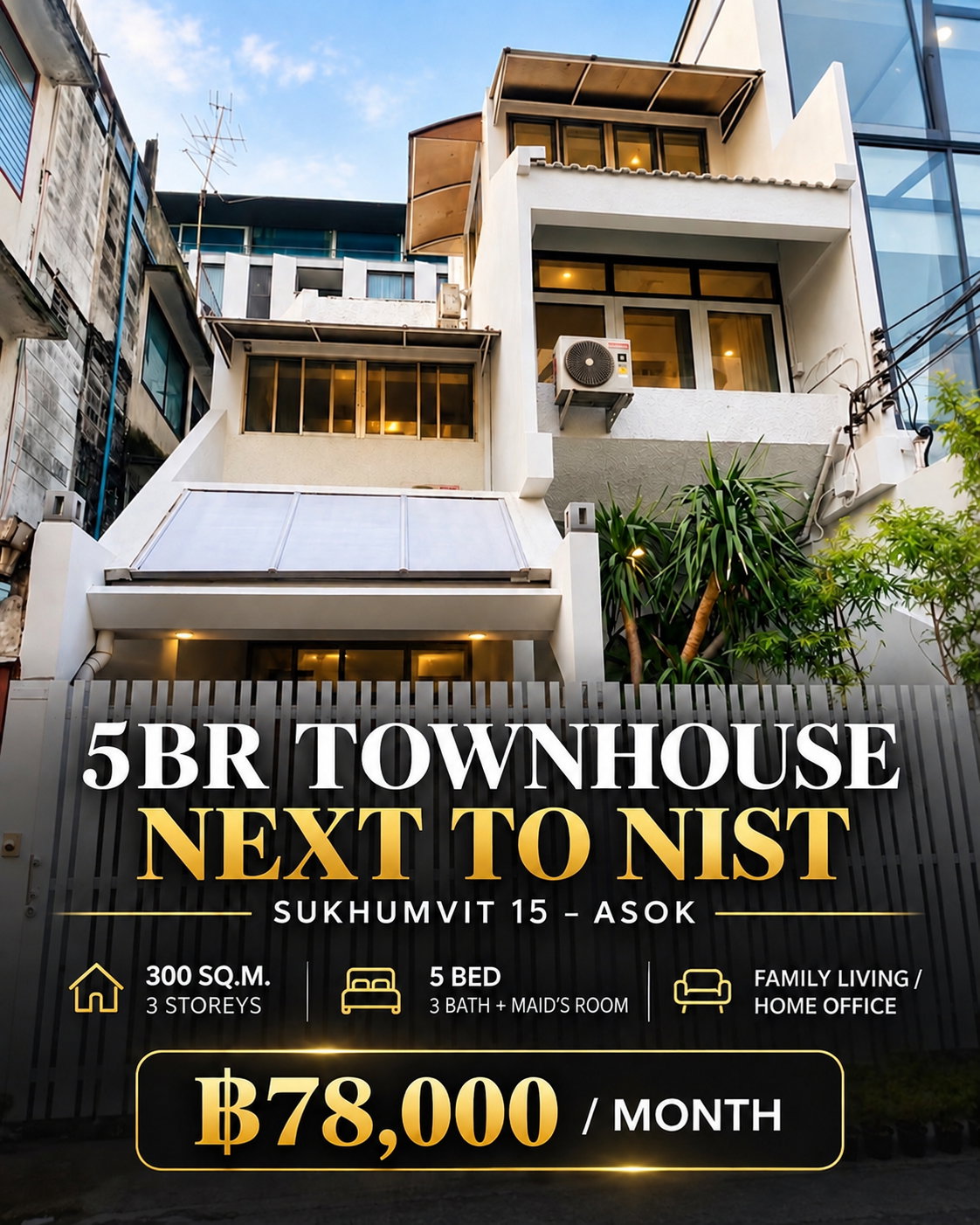 ให้เช่า Townhouse Sukhumvit 15 ติด NIST International School ใกล้ BTS อโศก / BTS นานา รหัสทรัพย์:RS7621