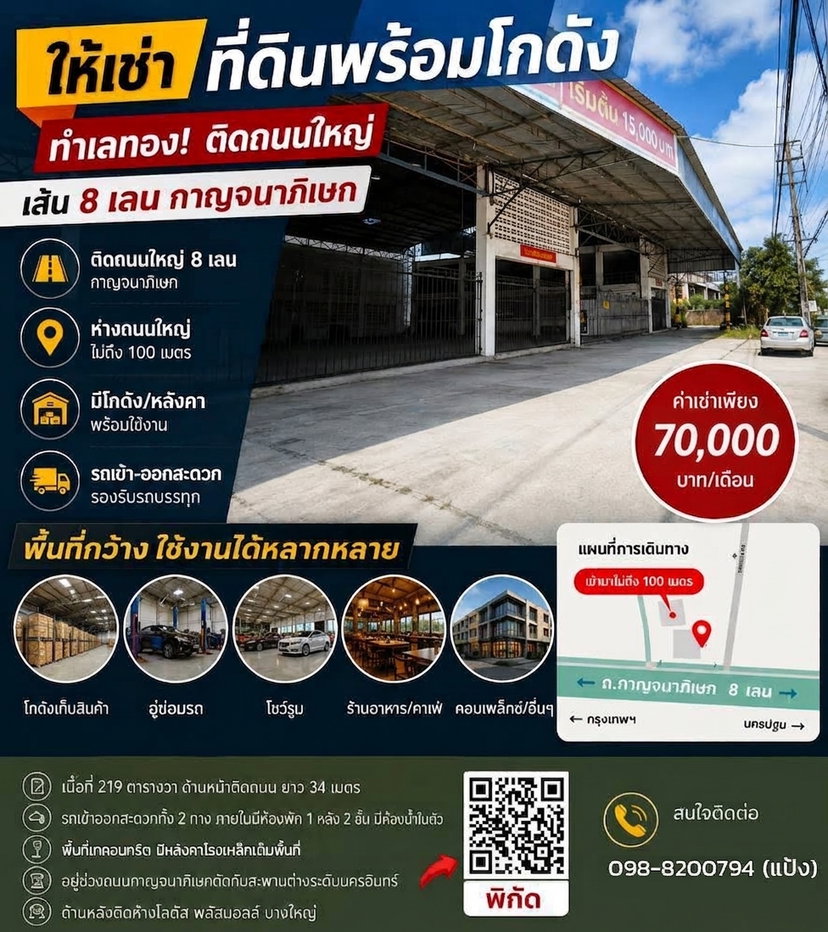 รูป ให้เช่าที่ดินพร้อมโกดัง ติดถนนกาญจนาภิเษก-บางใหญ่-บางกรวย-สะพานต่างระดับนครอินทร์ - รูปที่ 1/5