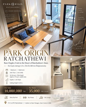 For Rent - PARK Origin Ratchathewi , Super Luxury Duplex 1 bedroom 1 bathroom