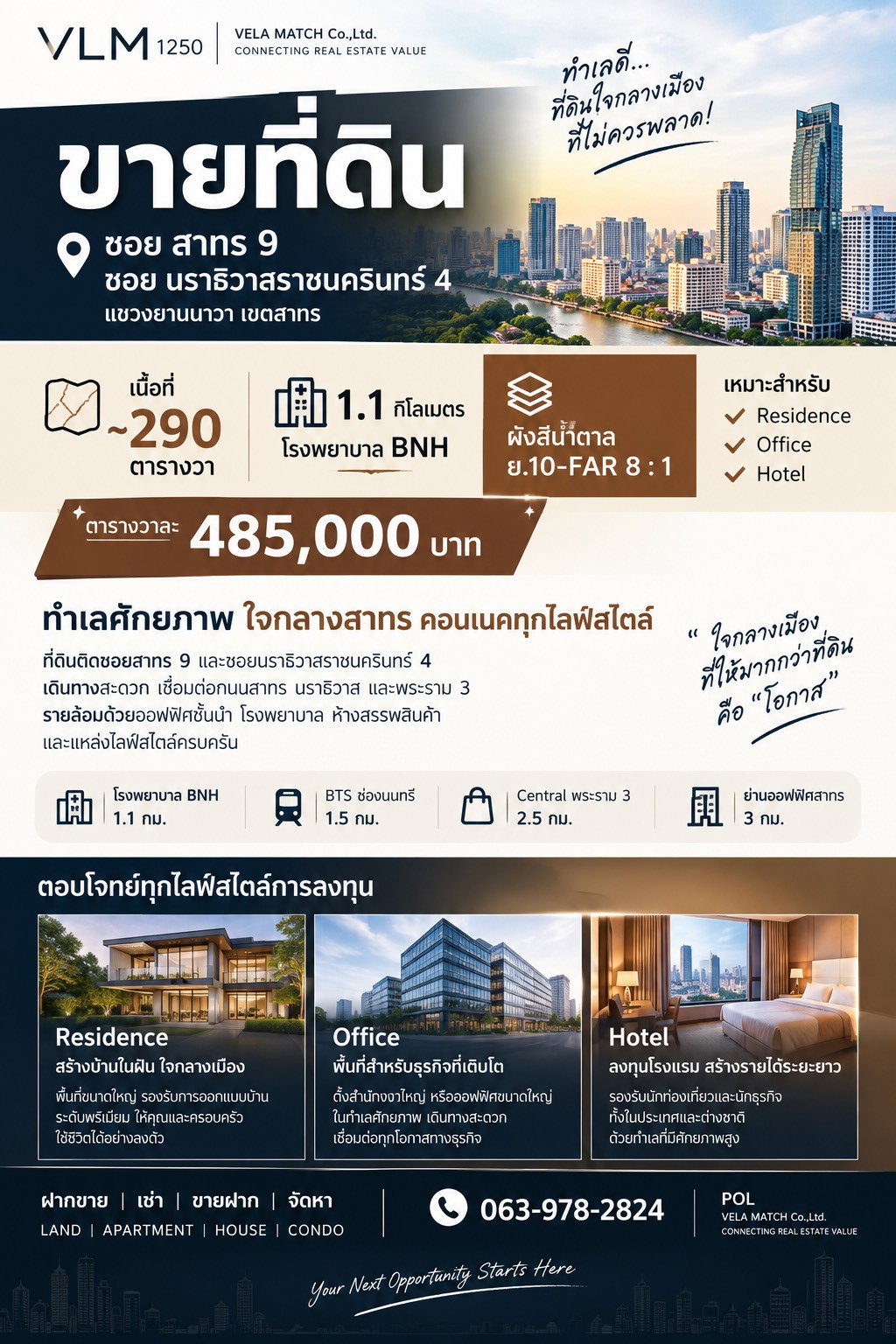 VLM 1250 | ขายที่ดินสาทร 9 | เหมาะพัฒนา Office / Hotel 