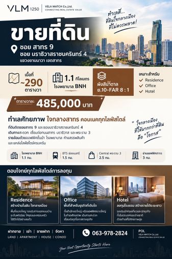 ขายที่ดิน 290 ตร.ว. เขตสาทร