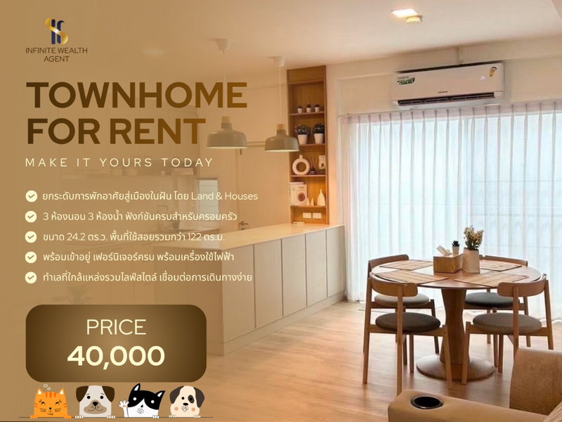 Townhouses for rent : 🐱 Pet-Friendly! Modern Indy 2 Bangna-Ram 2 • 3Bed 3Bath near Mega Bangna • Fully furnished • 40,000 Baht/mo • Move-in ready, book viewing now! 🏡