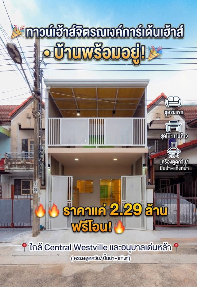 รูป ขายทาวน์เฮ้าส์ จิตรณรงค์ การ์เด้นท์เฮ้าส์ พระราม 5 - บางกร่าง 60 (16.5 ตร.ว.) 3 นอน 2 น้ำ ของแถมจัดเต็ม พร้อมอยู่ ฟรีโอน - รูปที่ 1/15