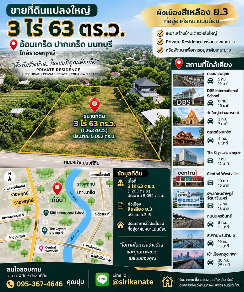 รูป ขายที่ดิน 3 ไร่ 63 ตร.ว. อ้อมเกร็ด–ปากเกร็ด - รูปที่ 4/7