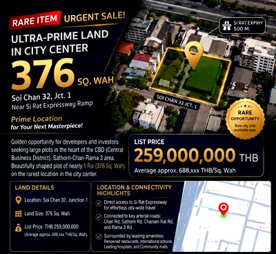 ที่ดิน วิทยาลัยเซนต์หลุยส์ : 🚨 [RARE ITEM] ขายด่วน! ที่ดินทำเลศักยภาพใจกลางเมือง 376 ตร.ว. ซ.จันทน์ 32 แยก 1 ใกล้จุดขึ้นลงทางด่วนศรีรัช  