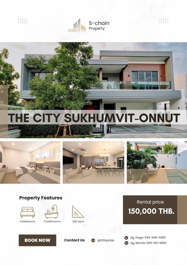 🏡 Large Family Home 4 Bedroom ✨ The City Sukhumvit-Onnut ✨ NO-042