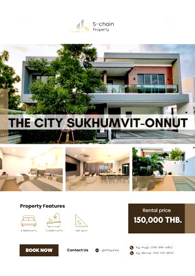 Houses for rent Bangkok : 🏡 Large Family Home 4 Bedroom ✨ The City Sukhumvit-Onnut ✨ NO-042